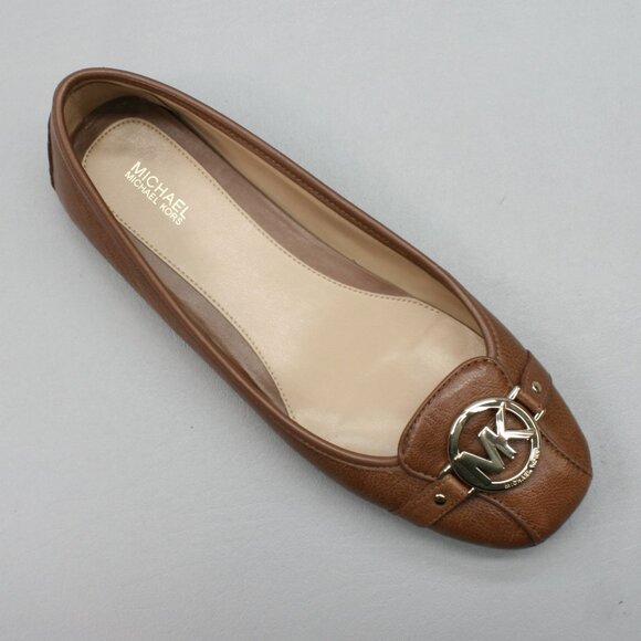 Michael Kors Ladies 10 M Brown Leather Logo Slip-on Loafers Ballet Flats Shoes - Picture 7 of 12